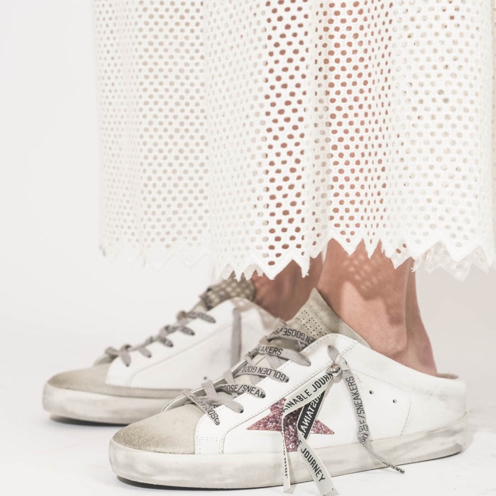 Golden Goose Superstar Sabot Sneaker White Leather/Ice/Pink Glitter sz 35 NIB